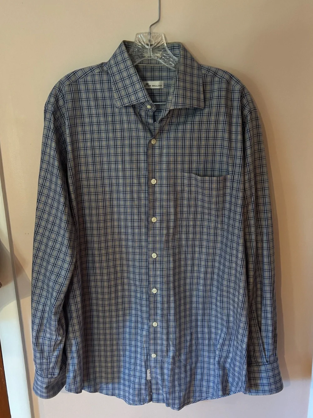 Peter Millar Men's Plaid Button-Down Shirt Classic Cotton Long Sleeve Large
